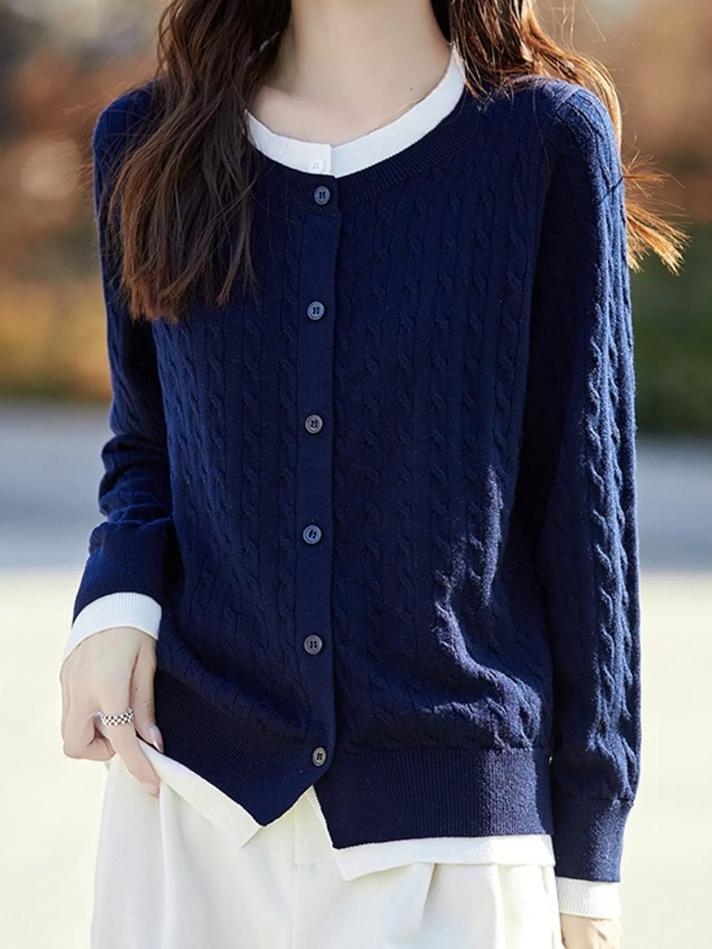 Cable-Knit Button-Down Cardigan