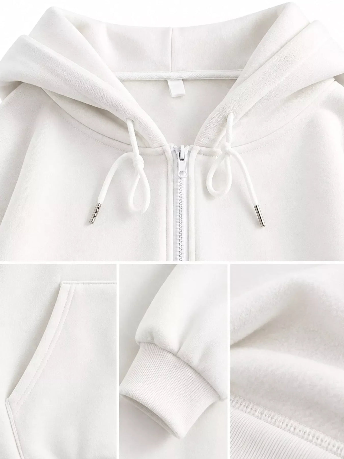 Full Size Oversized Solid Zip-Up Hoodie with Drawstring Plus Size
