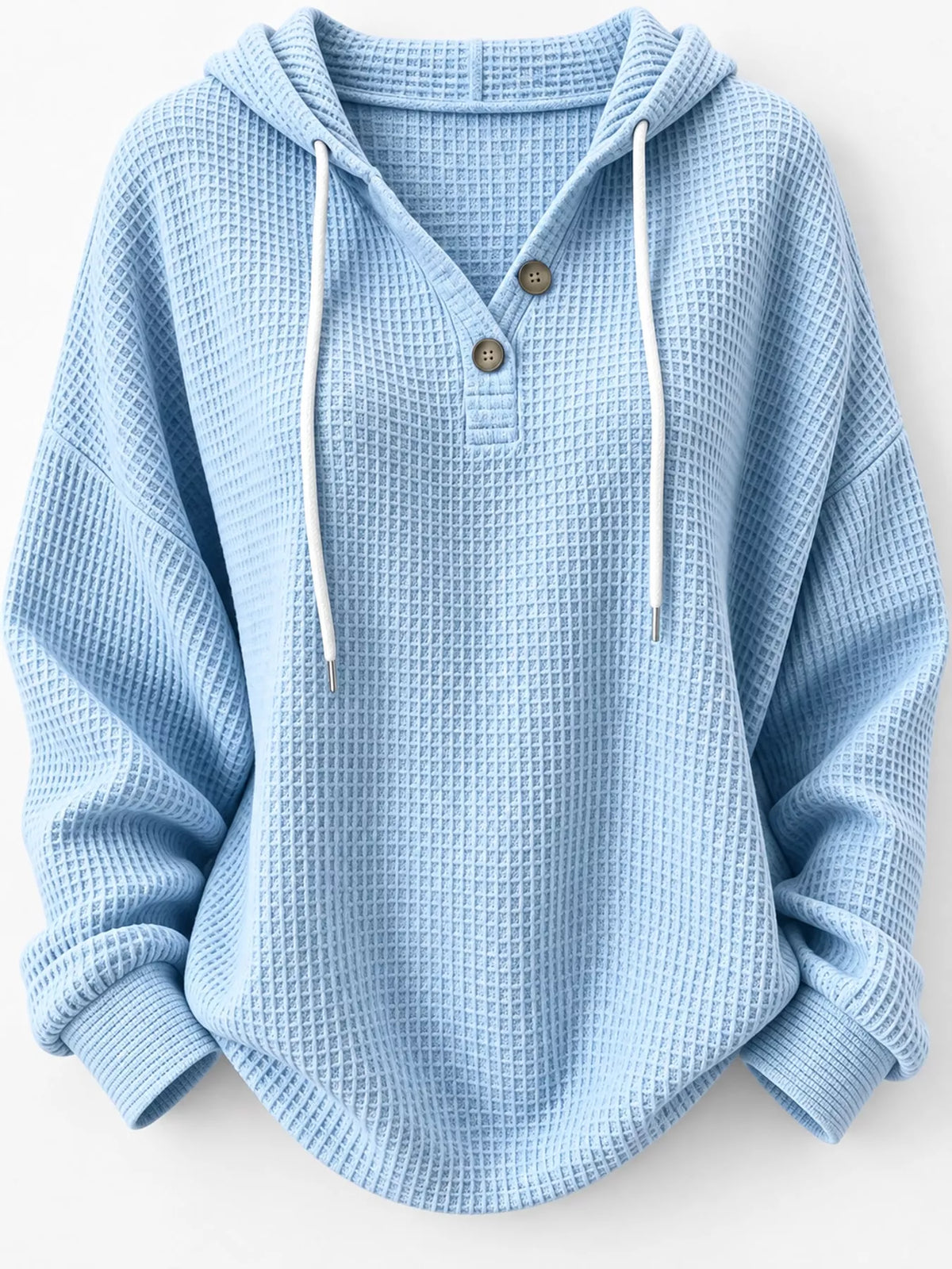Full Size Waffle Knit Button Detail Hoodie Plus Size