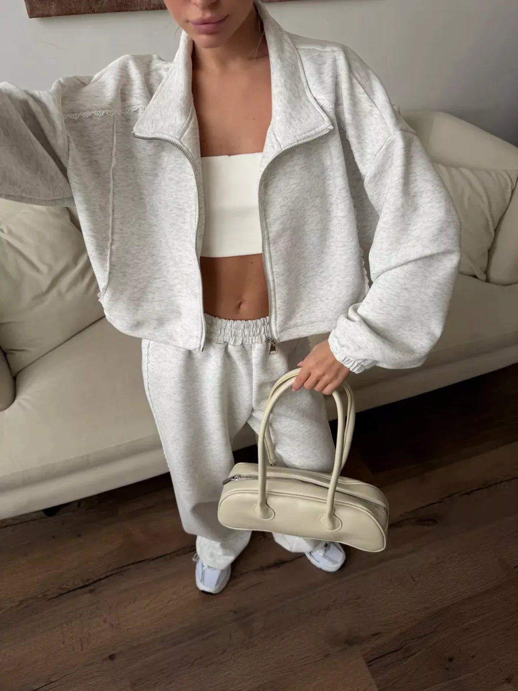 Zip-Up Jacket and Wide-Leg Pants Set