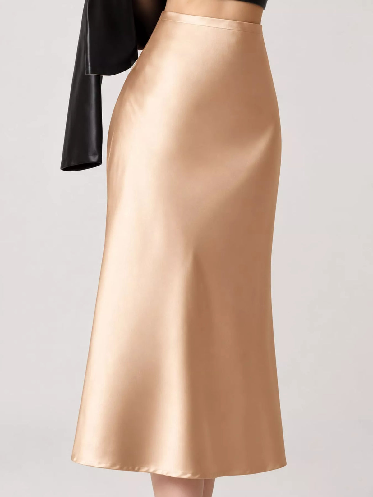 High-Waisted Satin Midi Skirt