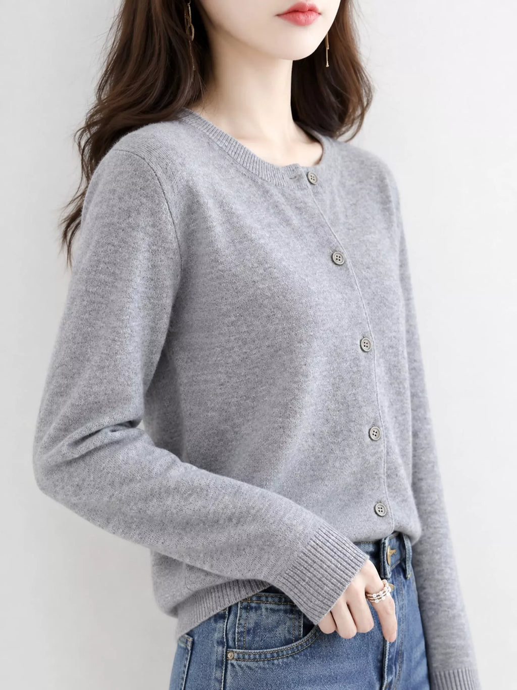 Crew-Neck Button-Down Cardigan