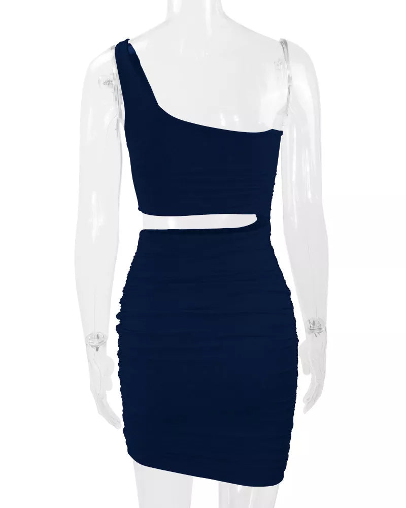 One-Shoulder Cutout Ruched Bodycon Mini Dress
