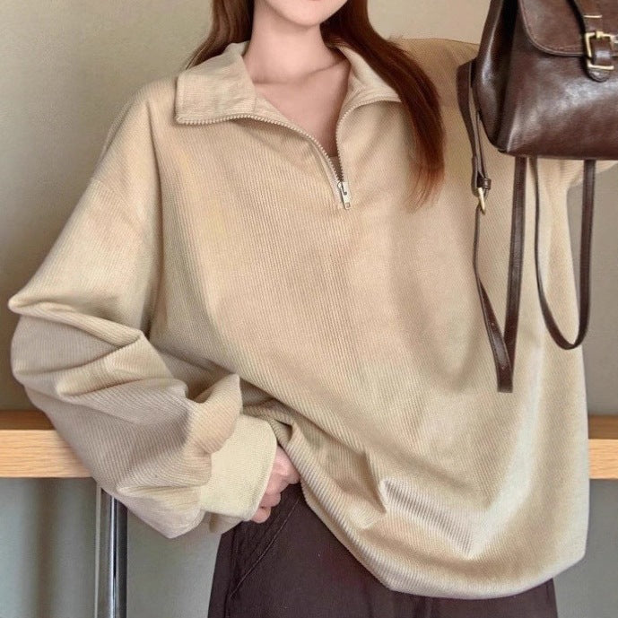 Women's Casual Corduroy Hoodie With Leopard Print Pattern