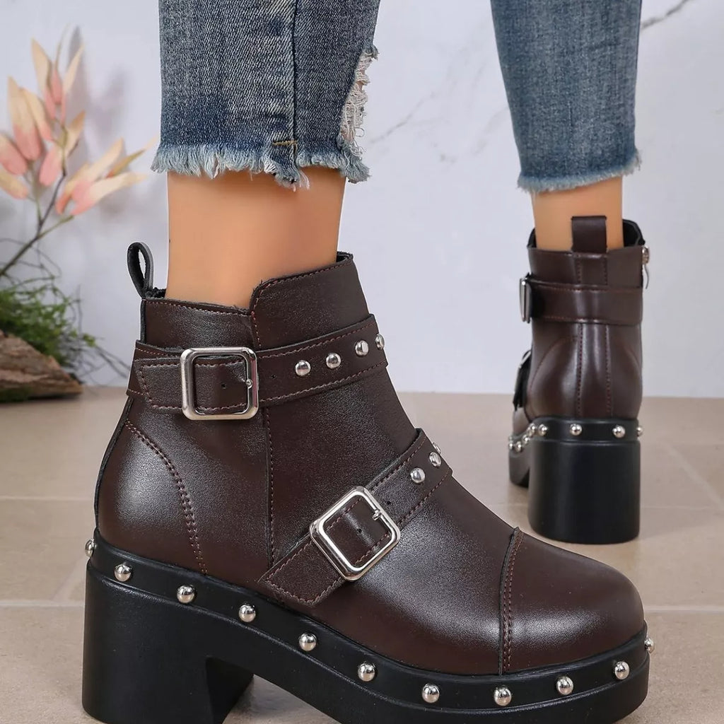 Round Toe Block Heels Boots