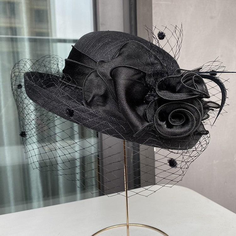 Banquet Flower Top Hat With Curled Brim Sun Hat