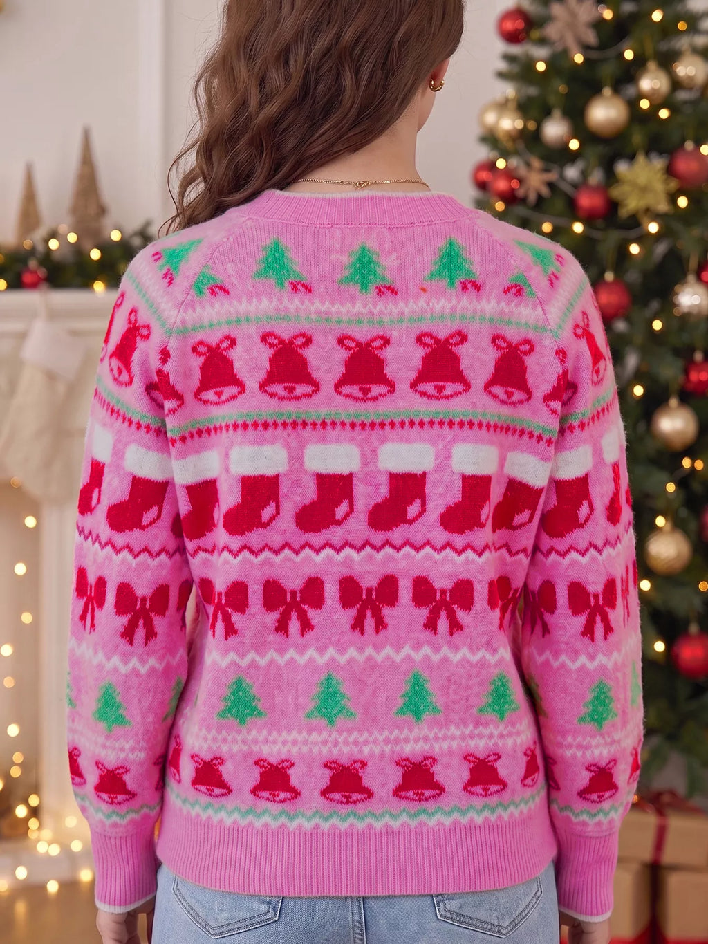Christmas Holiday Graphic Round Neck Knit Sweater