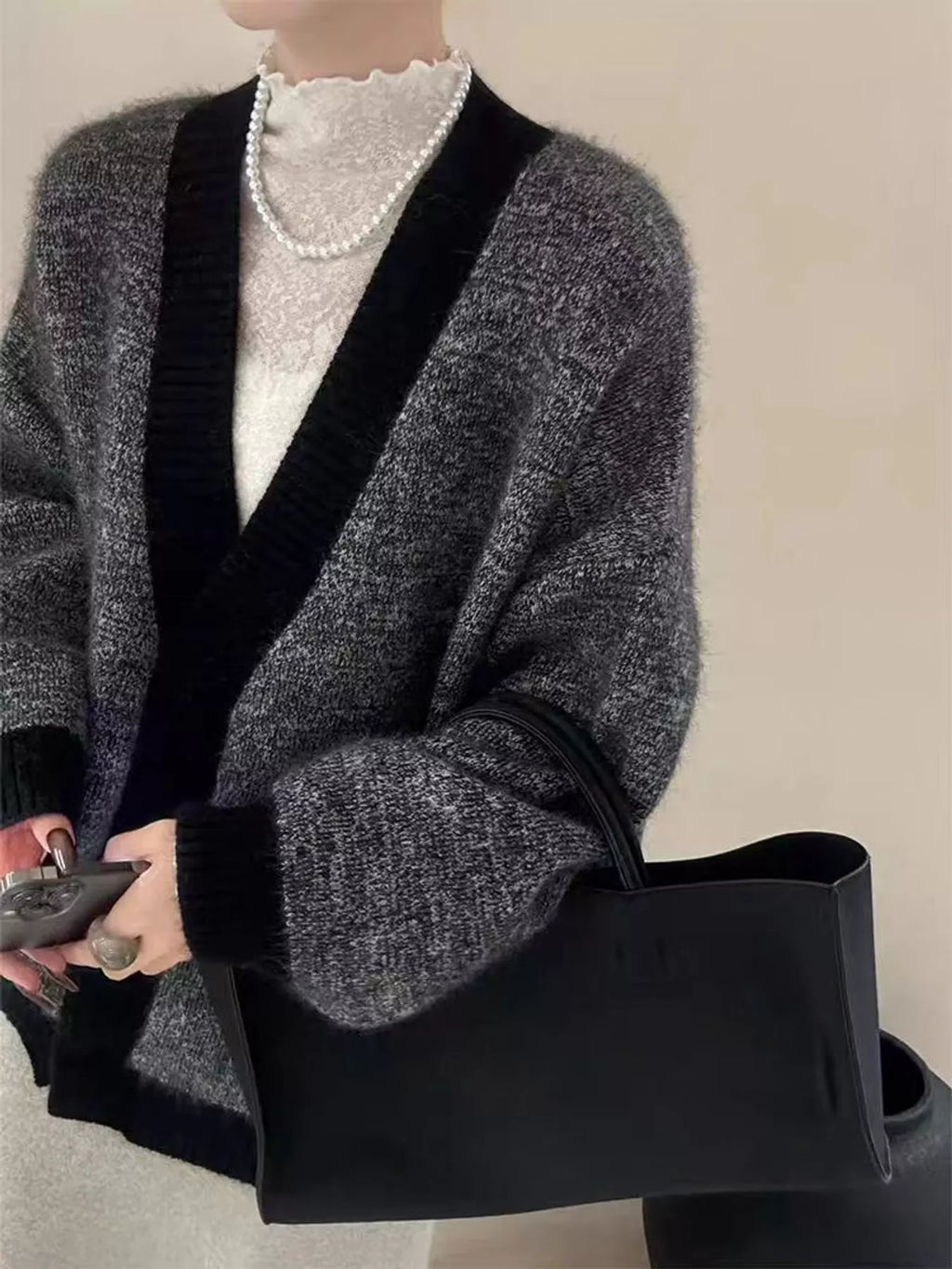 V-Neck Cardigan with Contrast Trim