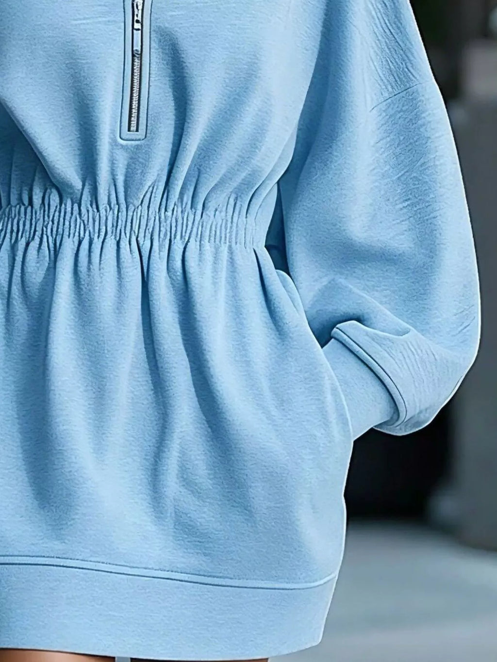 Casual Hooded Quarter-Zip Sweatshirt Dress