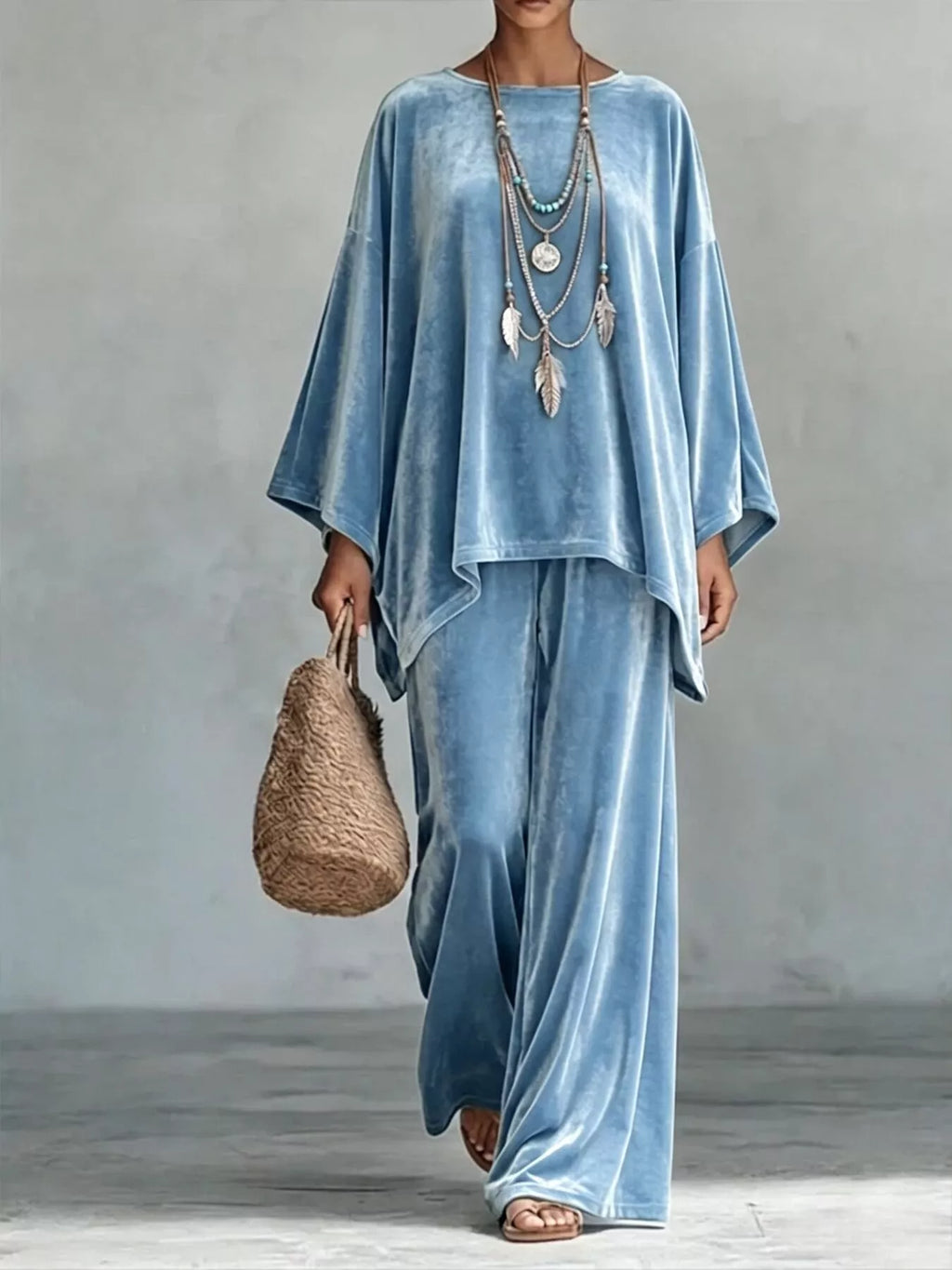 Full Size Asymmetrical Top and Wide Leg Pants Set Plus Size