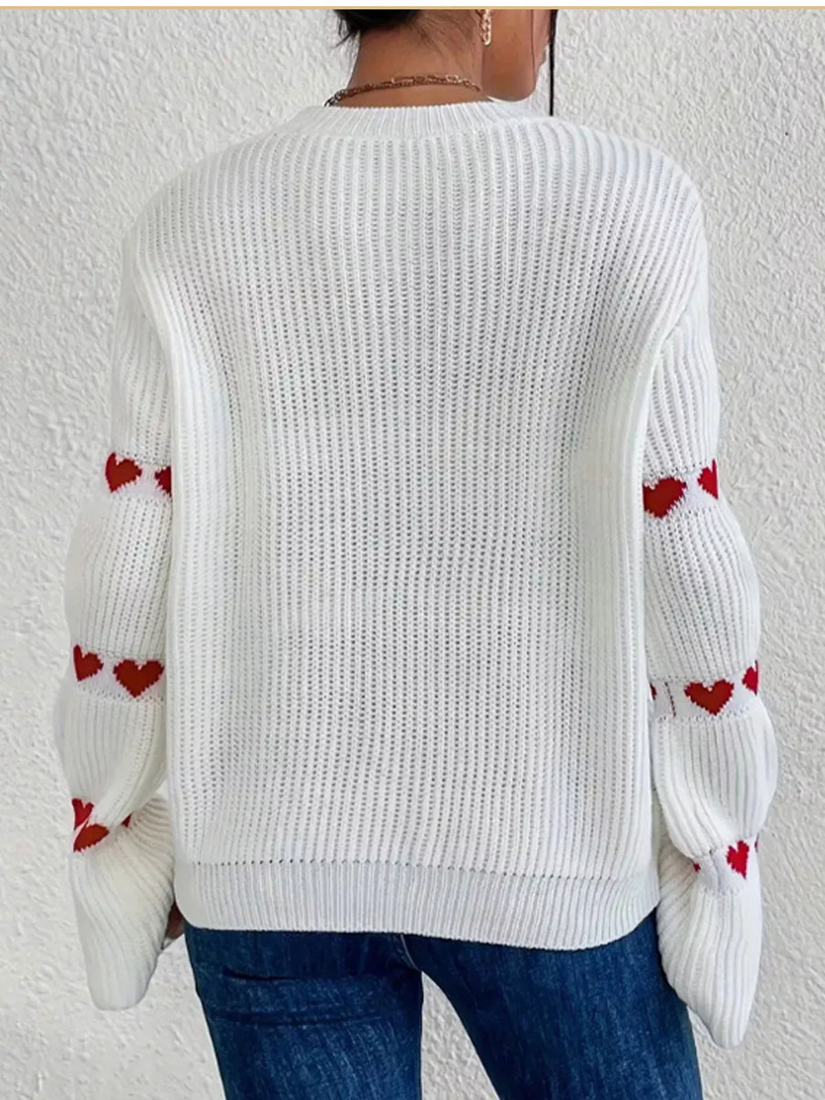 Heart Pattern Dropped Shoulder Sweater