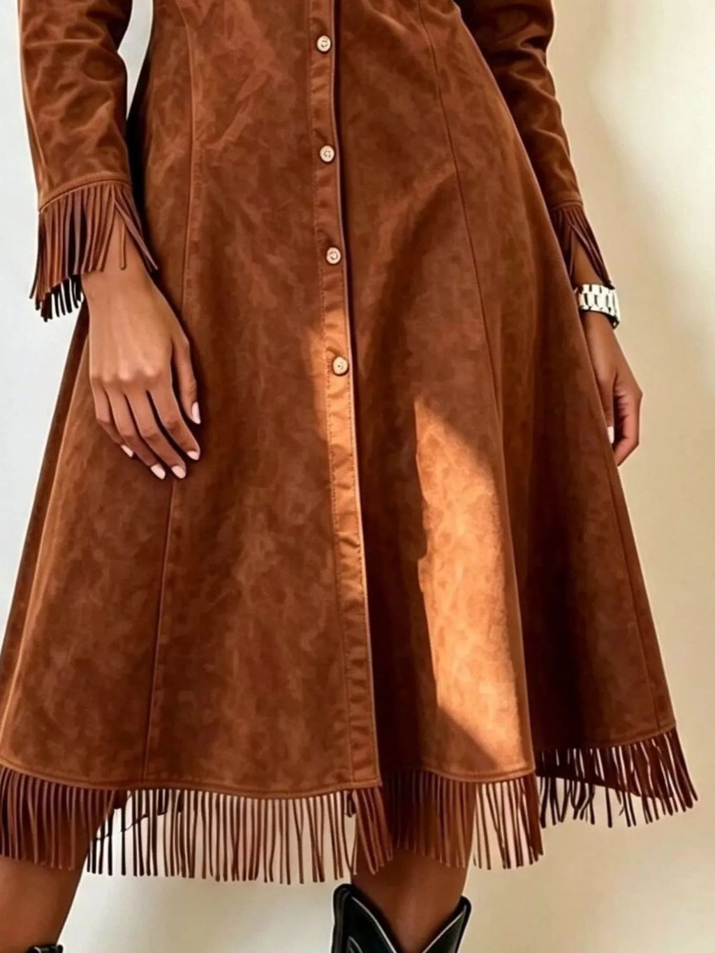 Full Size Fringed Button-Down Outerwear Plus Size