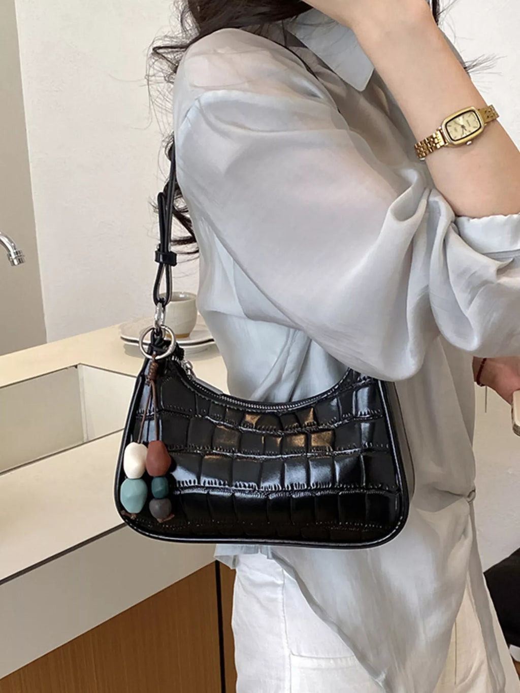 Textured PU Leather Shoulder Bag