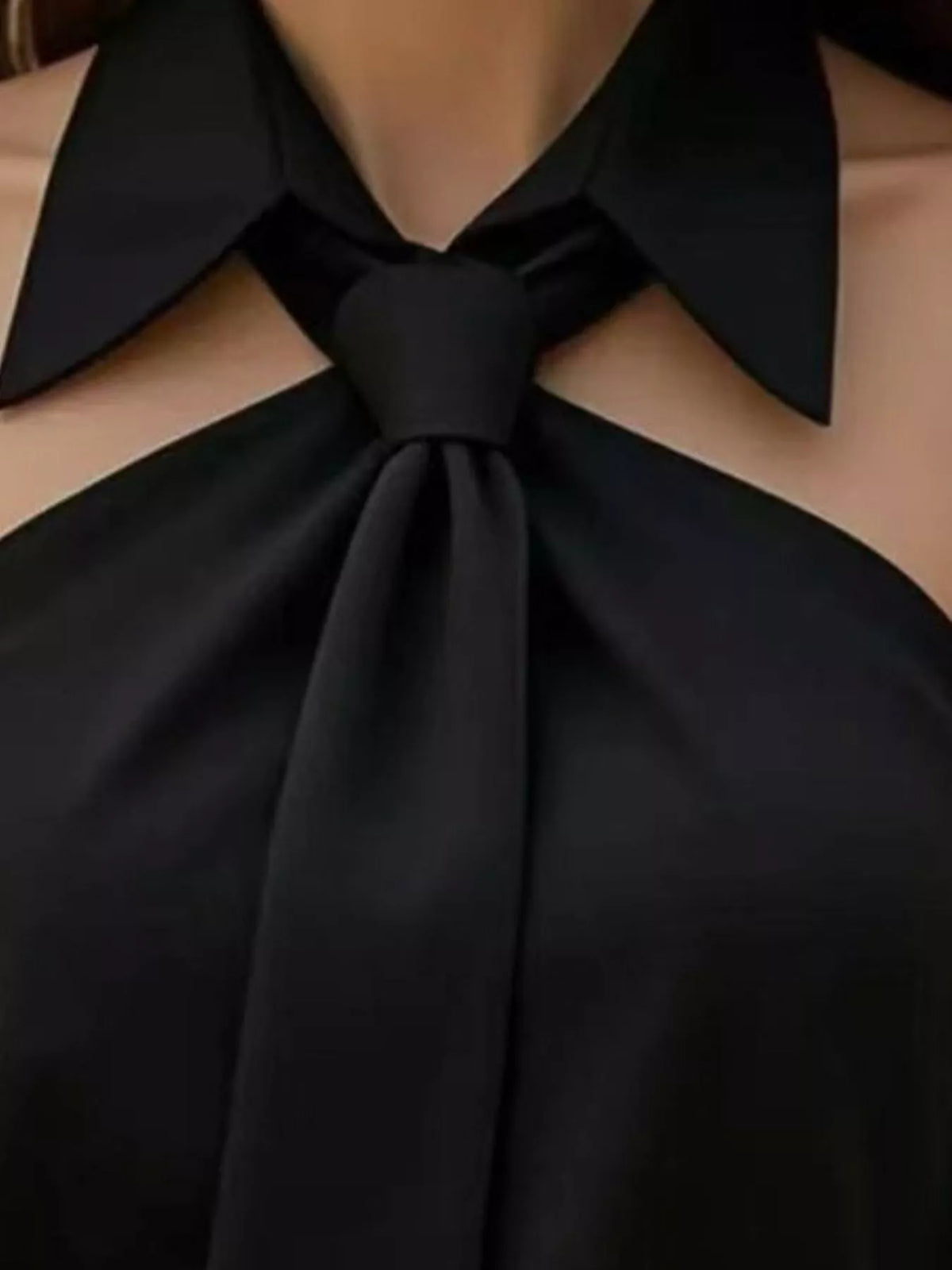 Halter Neck Sleeveless Top with Tie-Front Collar Detail
