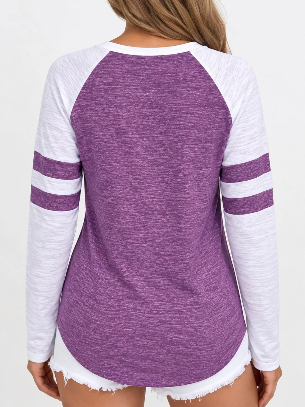 Full Size Color-Block Raglan Sleeve Striped T-Shirt Plus Size