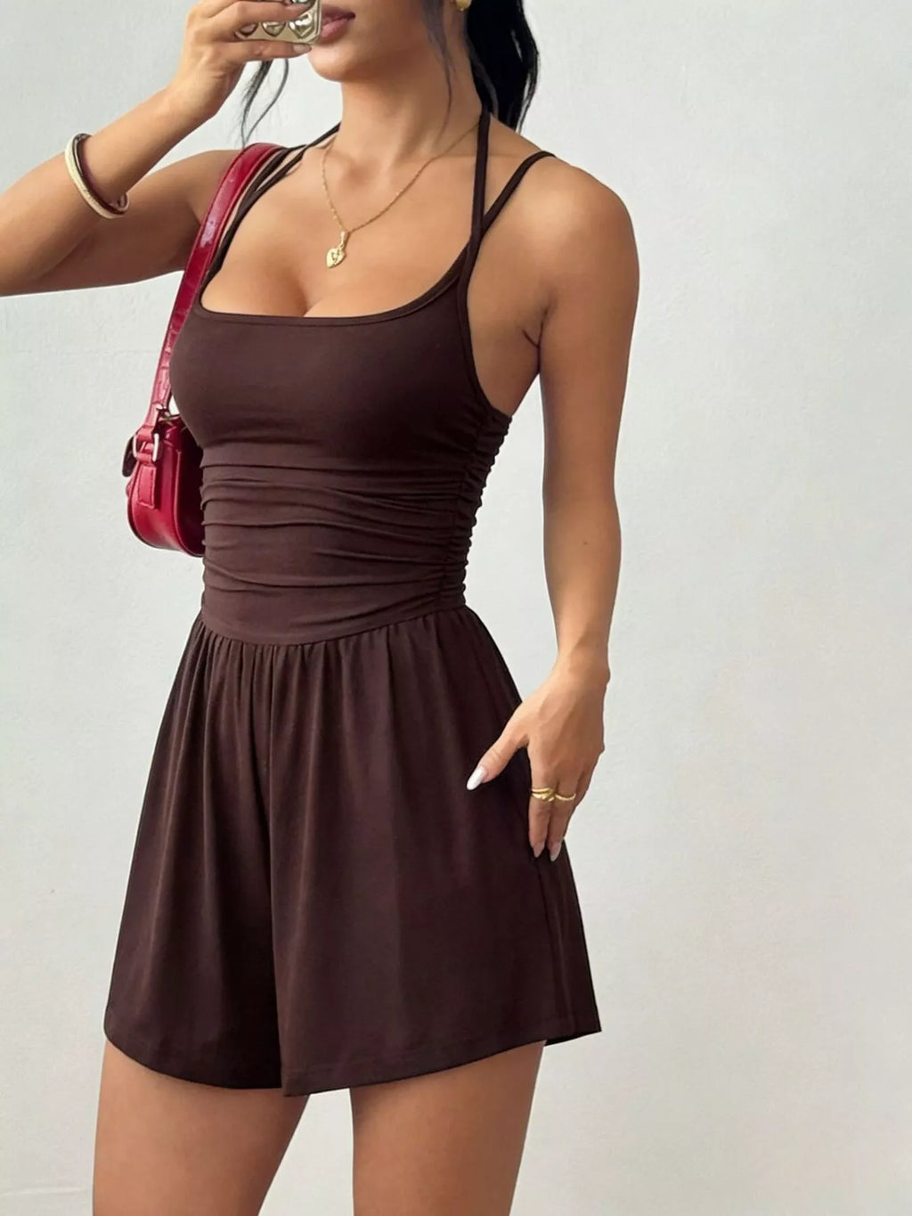 Ruched Spaghetti Strap Romper
