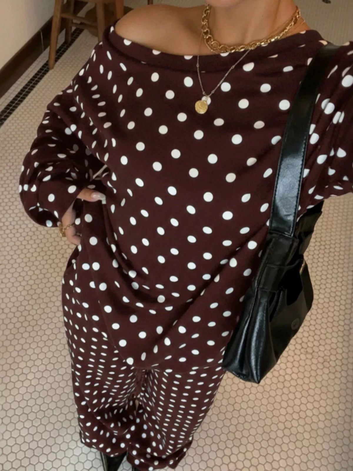 Polka Dot Long Sleeve Top and Pants Set