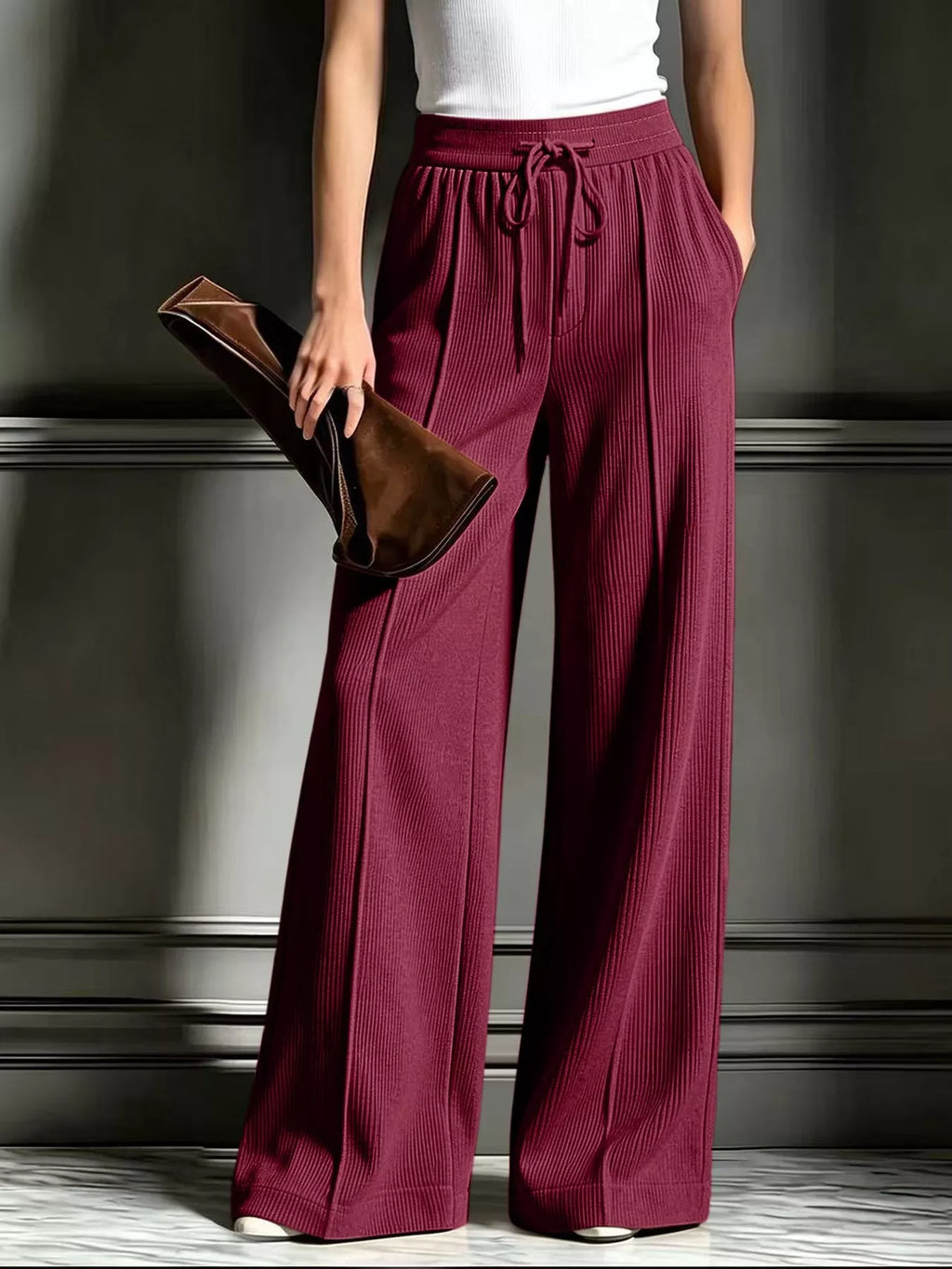 High-Waisted Wide-Leg Ribbed Corduroy Pants