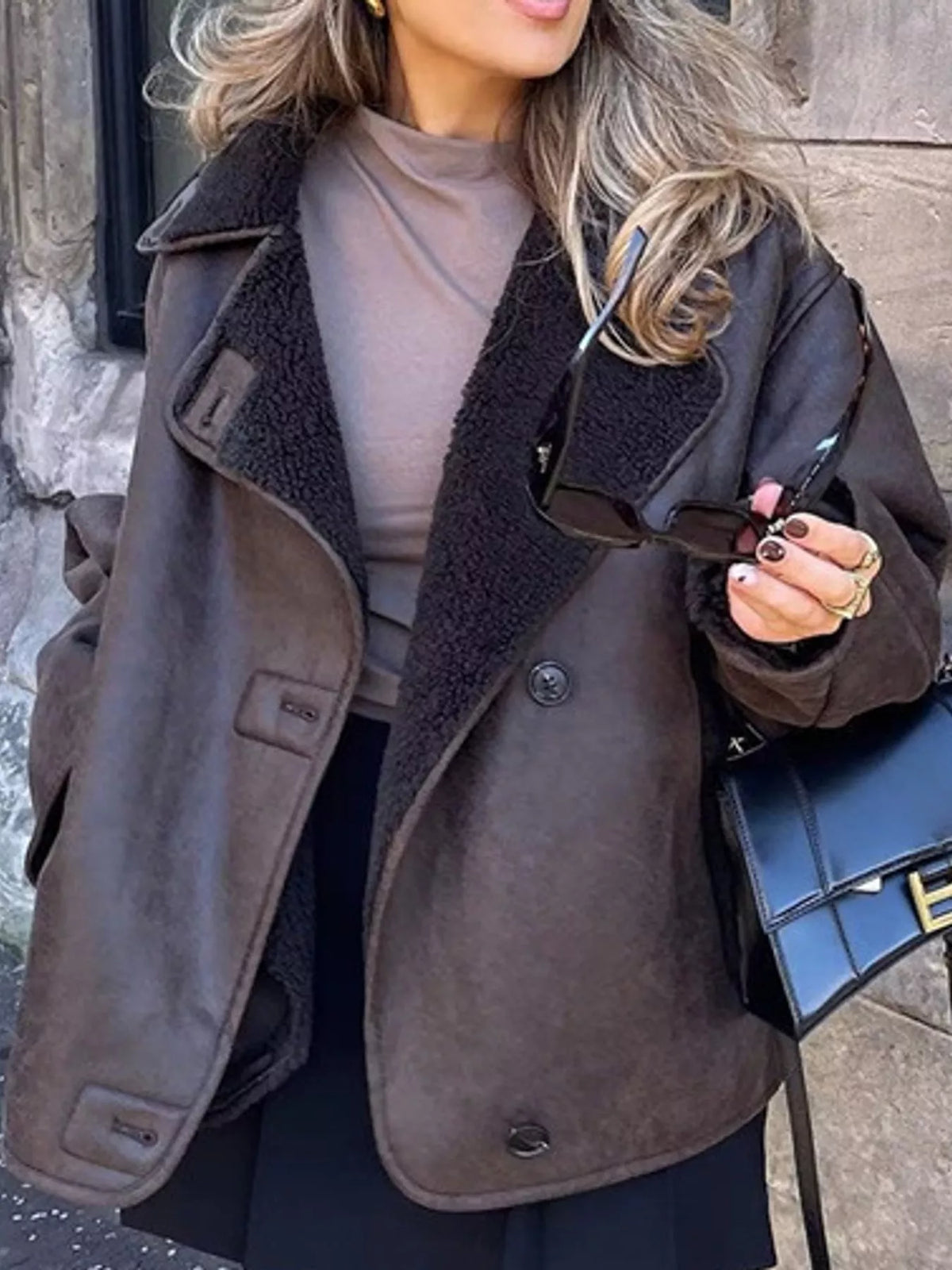 Sherpa Collar Dropped Shoulder Jacket