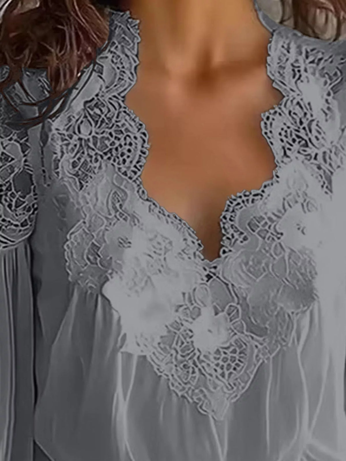 Full Size Lace V-Neck Flounce Sleeve Blouse Plus Size