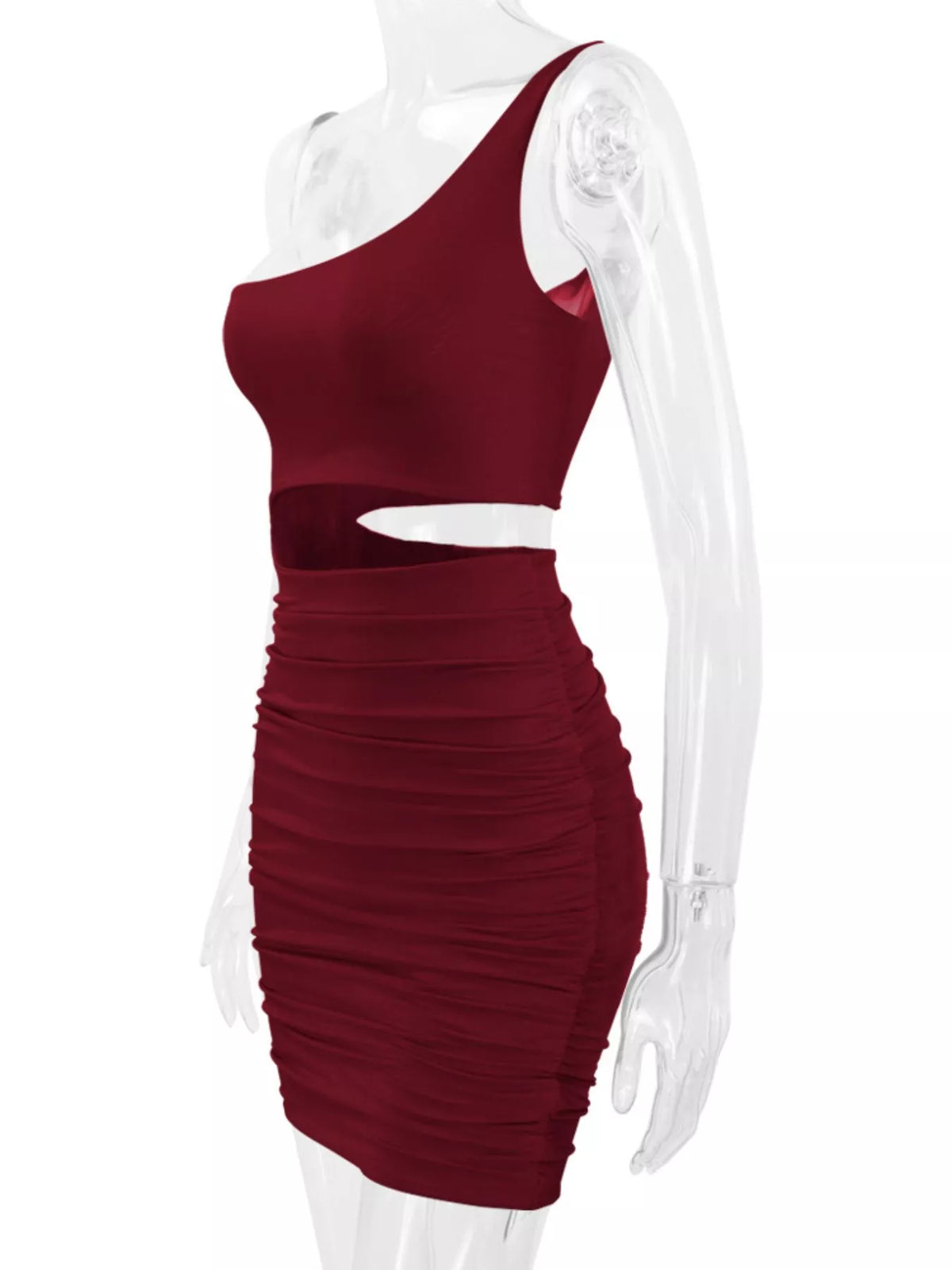 One-Shoulder Cutout Ruched Bodycon Mini Dress