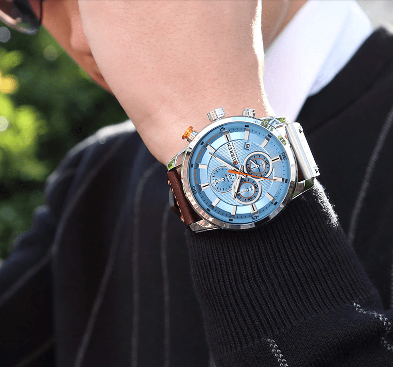 Men's Waterproof Elegant Sport Watch With Chronometers Day View, Leather  Belts And Hardlex Scratch Resistant Glass Perfect Gift For Him