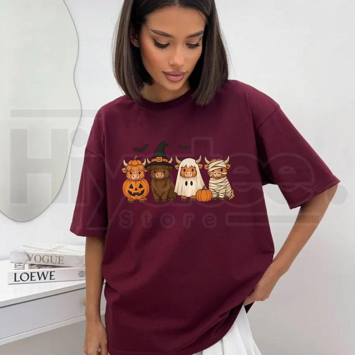 Halloween Highland Cows T-Shirt – Cute Pumpkin Witch Ghost Mummy Graphic Tee