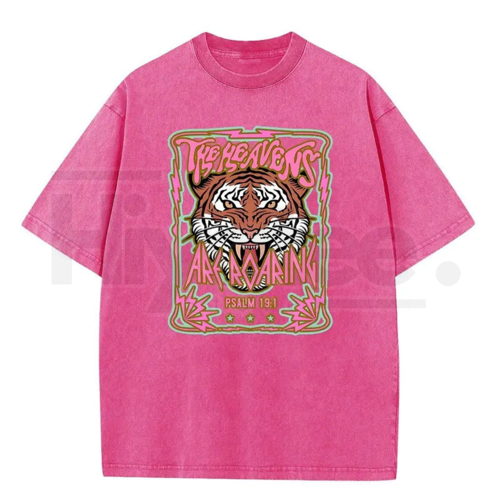 Wayii Fashion "The Heavens" Roaring Tiger Acid Wash Vintage T-Shirt