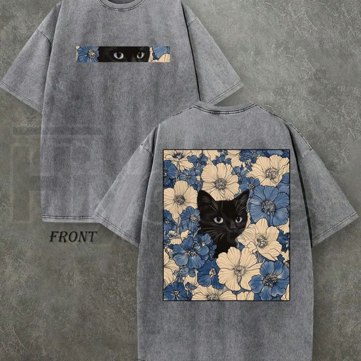 "Cat in the Flowers" Double-Sided T-Shirt – Vintage Washed 230gsm Heavyweight Streetwear