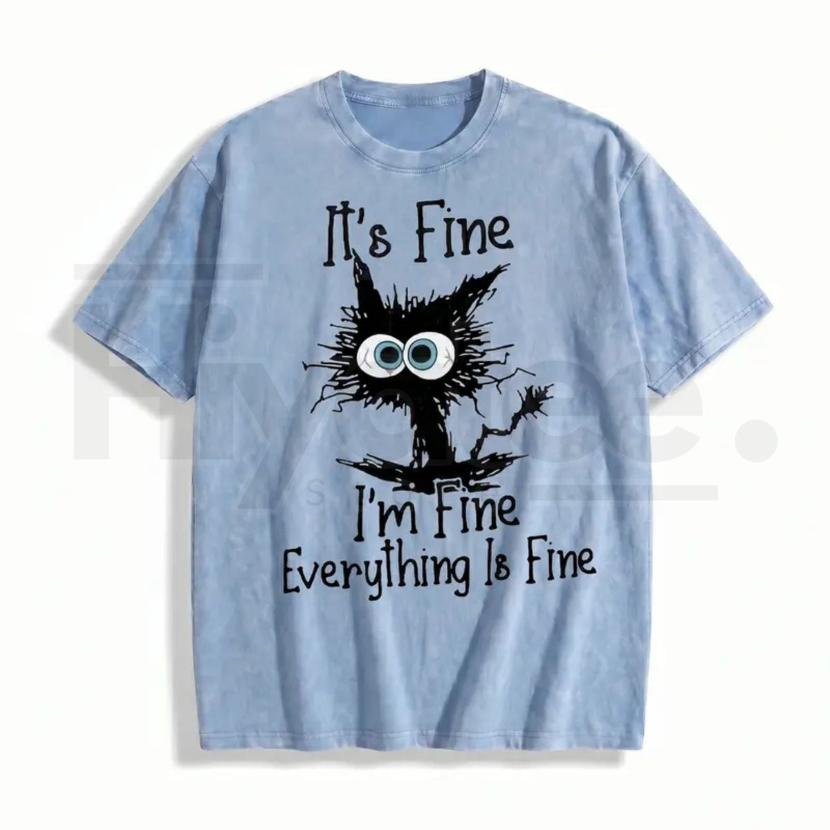"It's Fine I'm Fine" Funny Cat T-Shirt – Premium Heavyweight Acid Wash Vintage Tee