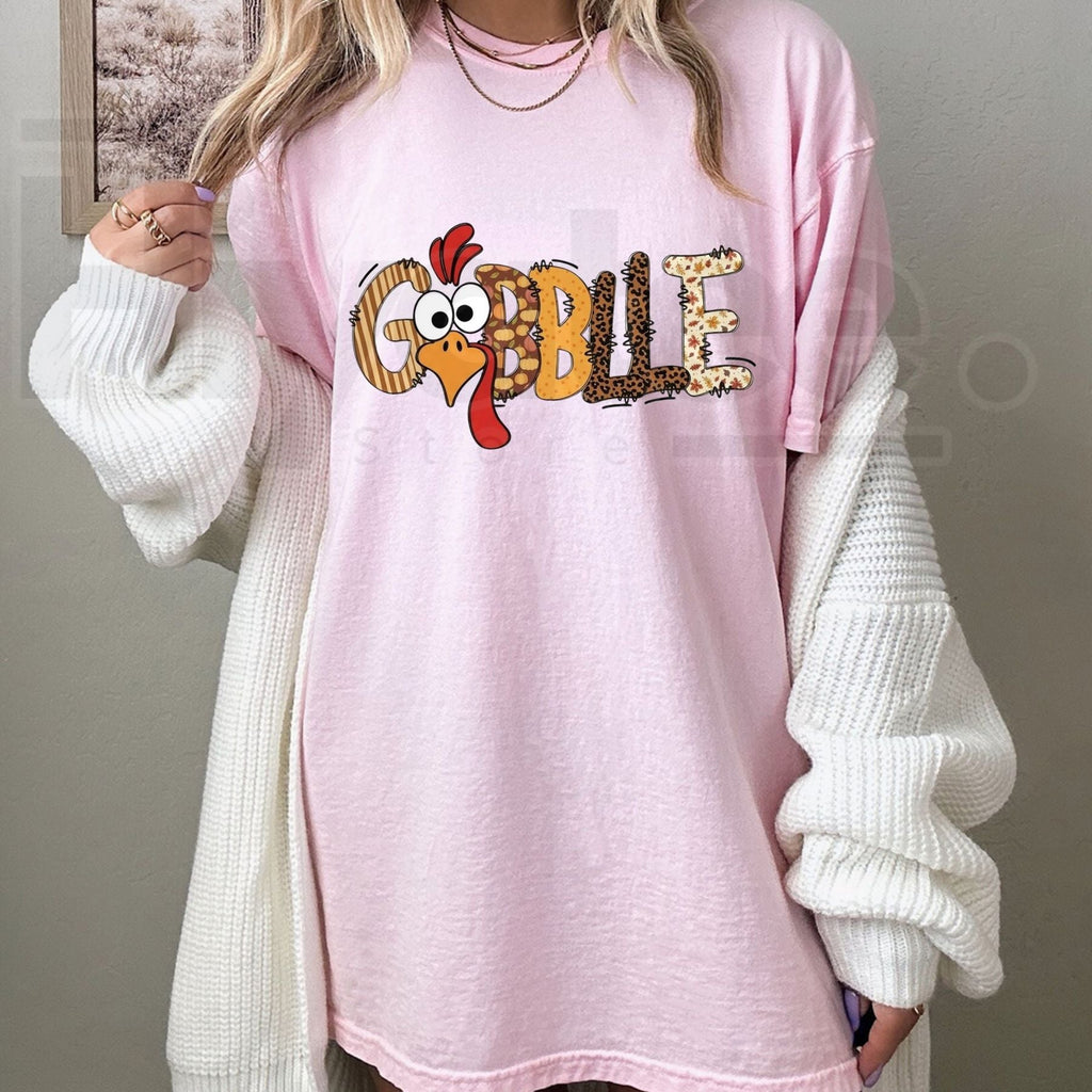 Cute Gobble Thanksgiving Turkey T-Shirt – Family Matching Fall Graphic Crewneck Tee