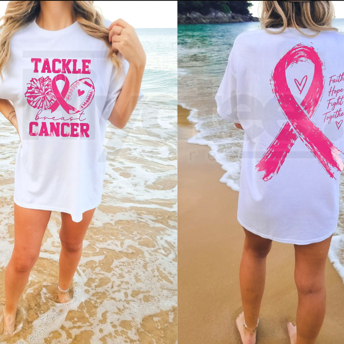 Women's Tackle Breast Cancer Top – Striped Sleeve Graphic Shirt