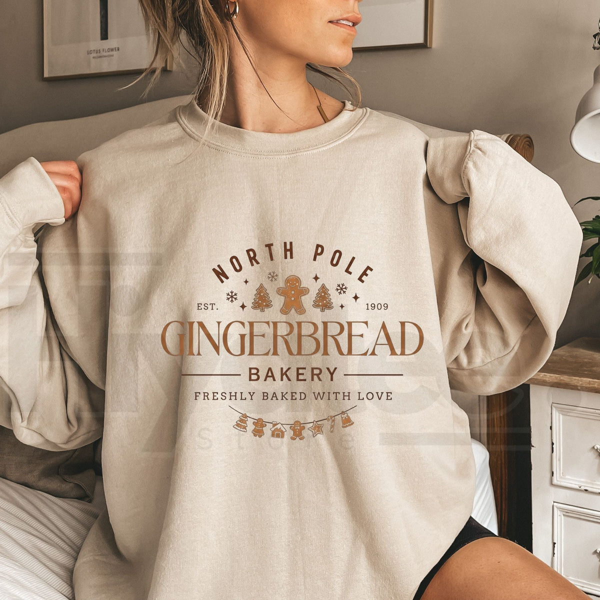 Gingerbread Bakery Christmas Cookie Sweatshirt, Cute Vintage Long Sleeve Holiday Top