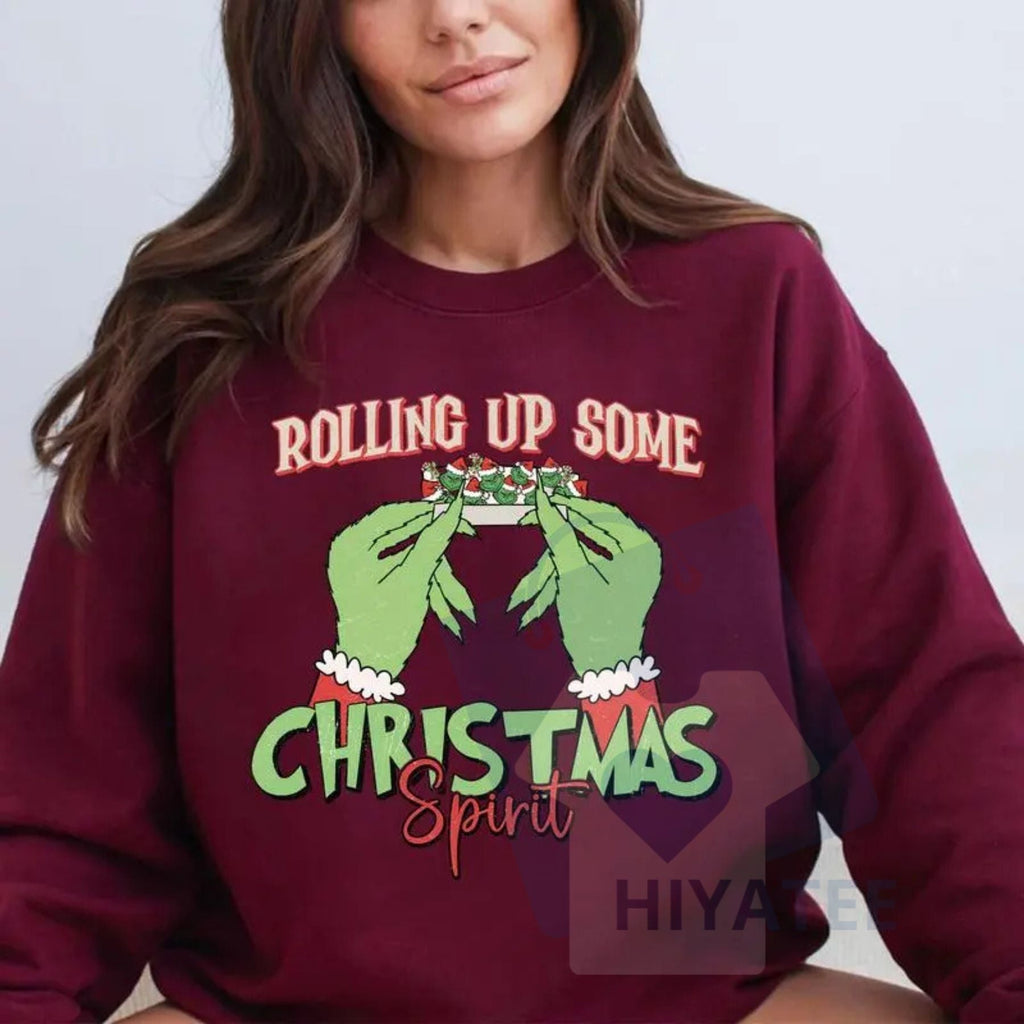 "Rolling Up Some Christmas Spirit" Sweatshirt – Funny Holiday Graphic Sweatshirt, Smoking Christmas Slogan Pullover, Edgy Xmas Gift