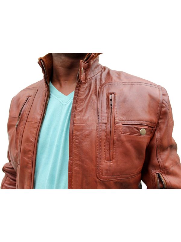 Men's Brown Leather Biker Jacket