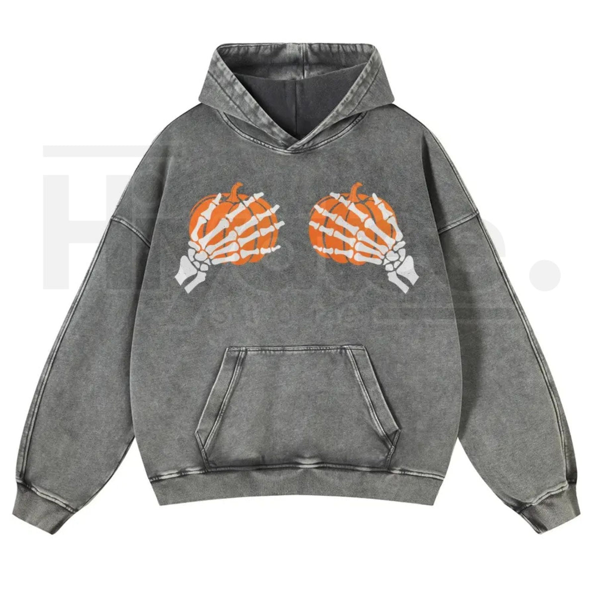 Skeleton Hands Holding Pumpkin Hoodie – Playful Gothic Halloween Aesthetic