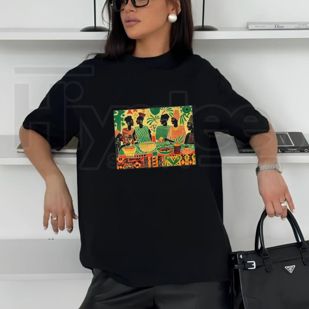 West African Dinner Scene T-Shirt – Cultural Feast Graphic Tee