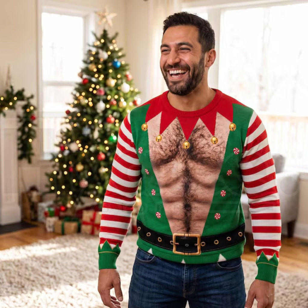 Funny Santa Abs Ugly Sweater – Hilarious Novelty Christmas Pullover for Men & Women, Unisex Holiday Gag Gift