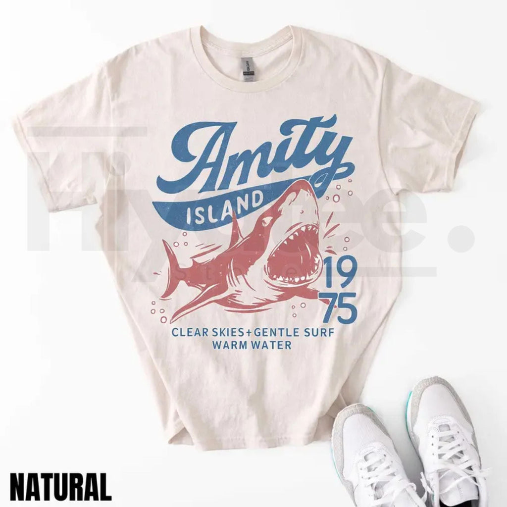 "Amity Island 1975" – Retro Movie Inspired Beach Graphic Top