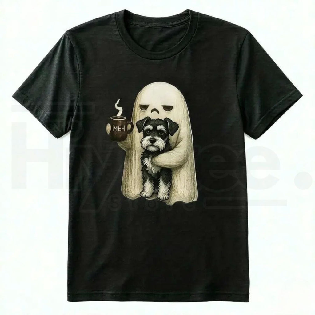 Ghost Cat Halloween T-Shirt – Spooky Black Cat & Coffee Lover Graphic Tee