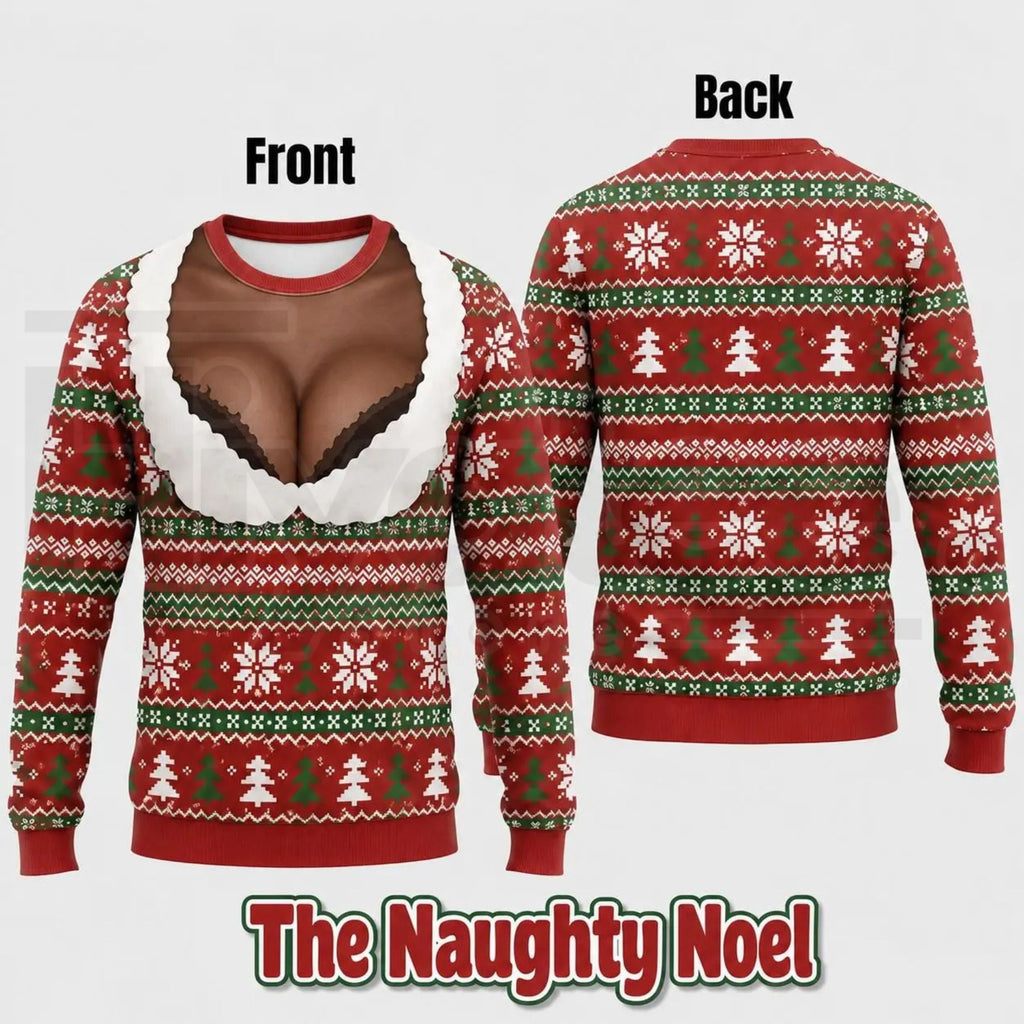 Cheeky Santa Ugly Christmas Sweatshirt – Funny Costume Illusion Crewneck Pullover, Novelty White Elephant Gag Gift