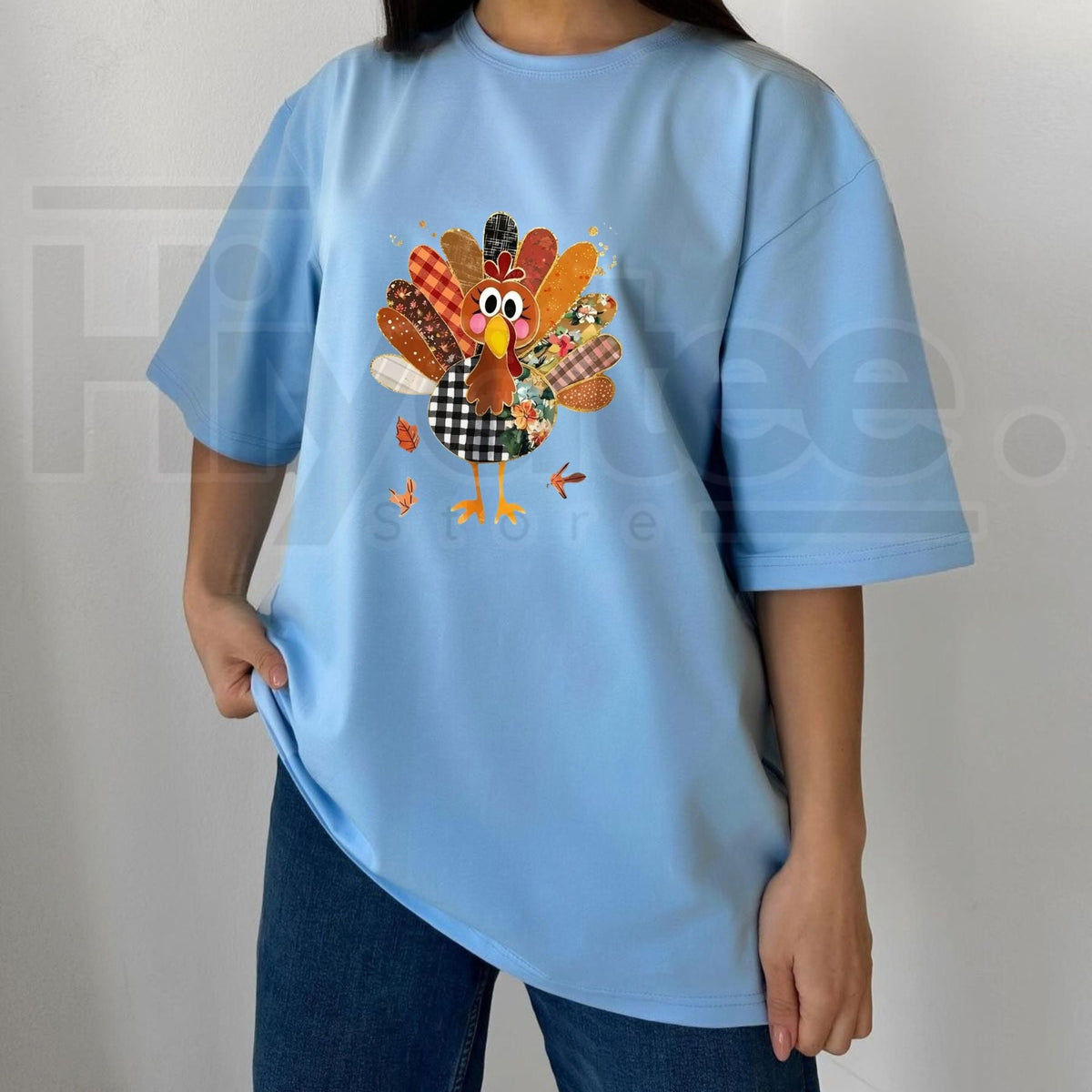 Thanksgiving Patchwork Turkey T-Shirt – Cute Fall Maple Leaf Graphic Tee
