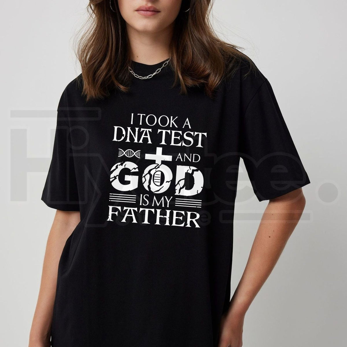God Is My Father Christian Graphic T-Shirt – Men's Oversized Cross & DNA Humor Tee