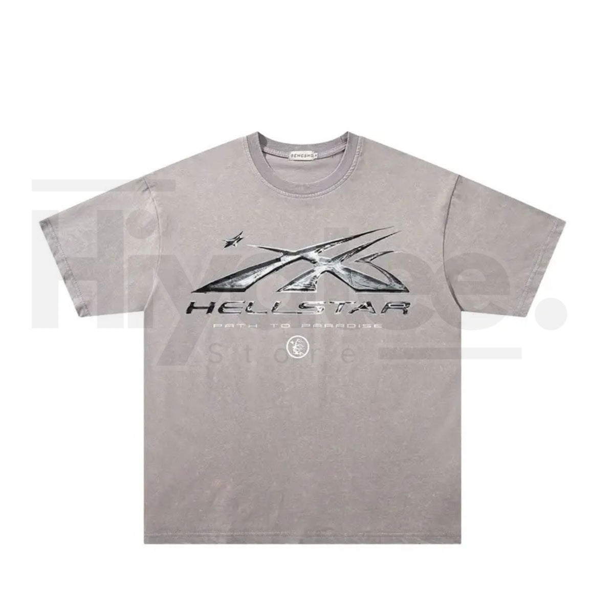 Dark Streetwear Star Flame Washed Graphic Tee – Retro Vintage Tie-Dye Short Sleeve Top