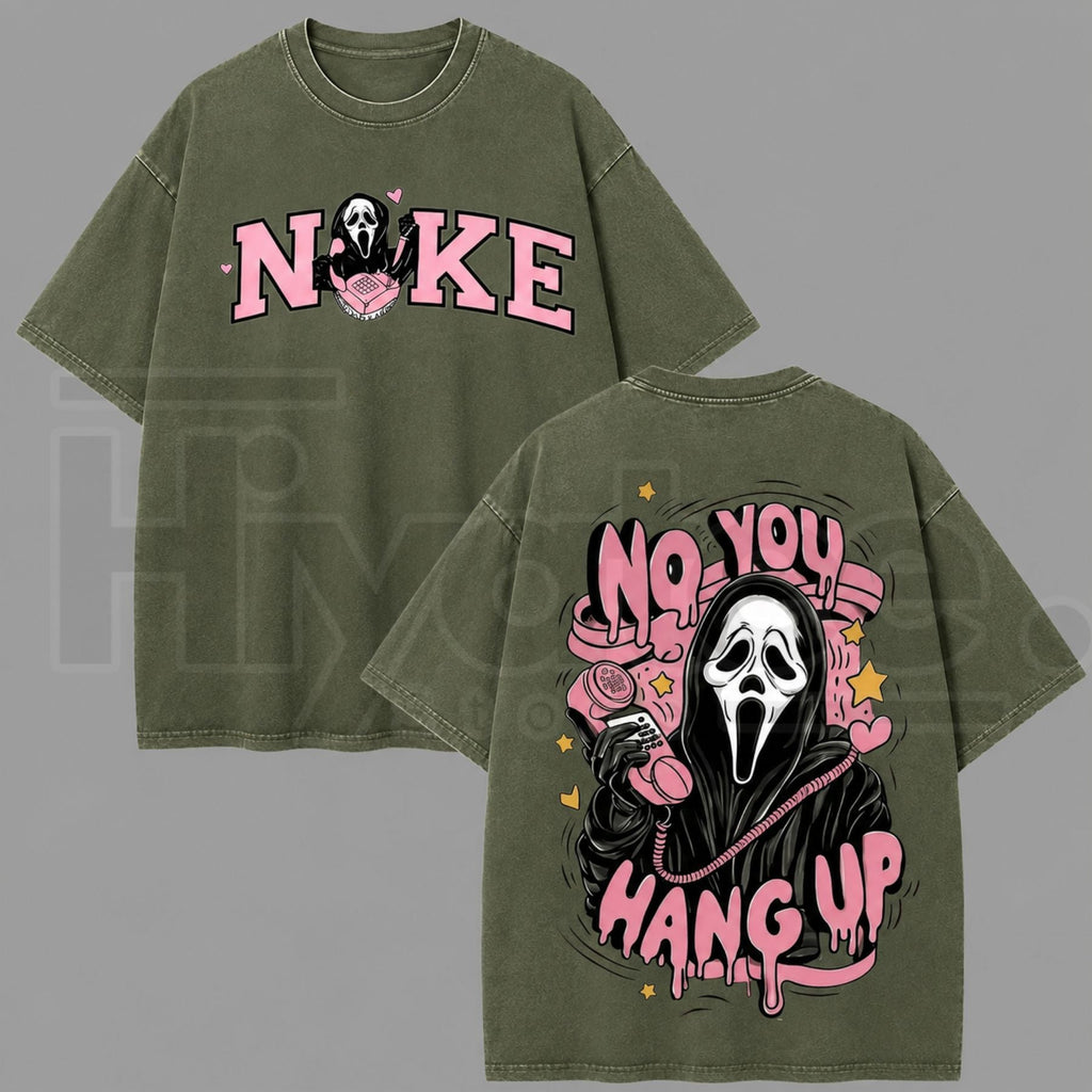 No You Hang Up Ghost Vintage Acid Wash Graphic Tee
