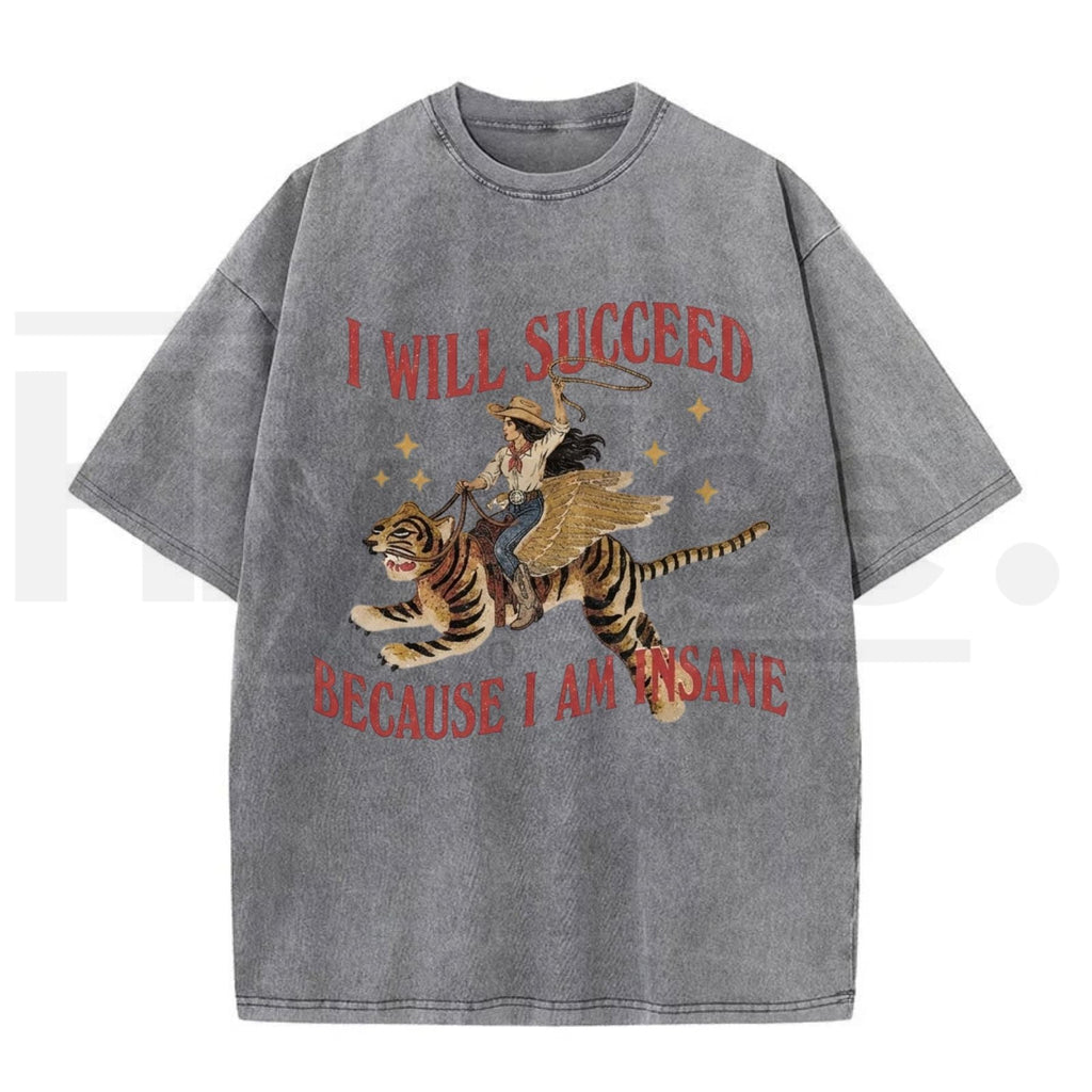 Vintage Acid Wash Surreal Winged Tiger Art Streetwear T-Shirt – Summer & Autumn Graphic Tee for Men & Women