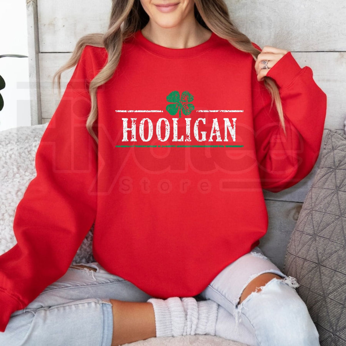 Crazy Dog Hooligan Shamrock Sweatshirt, Funny St. Patrick's Day Drinking Graphic Pullover