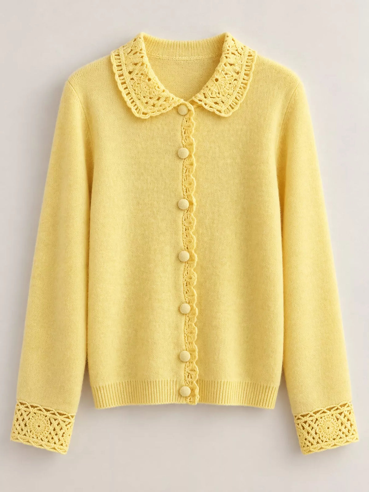 Lace-Collar Button Down Knit Cardigan