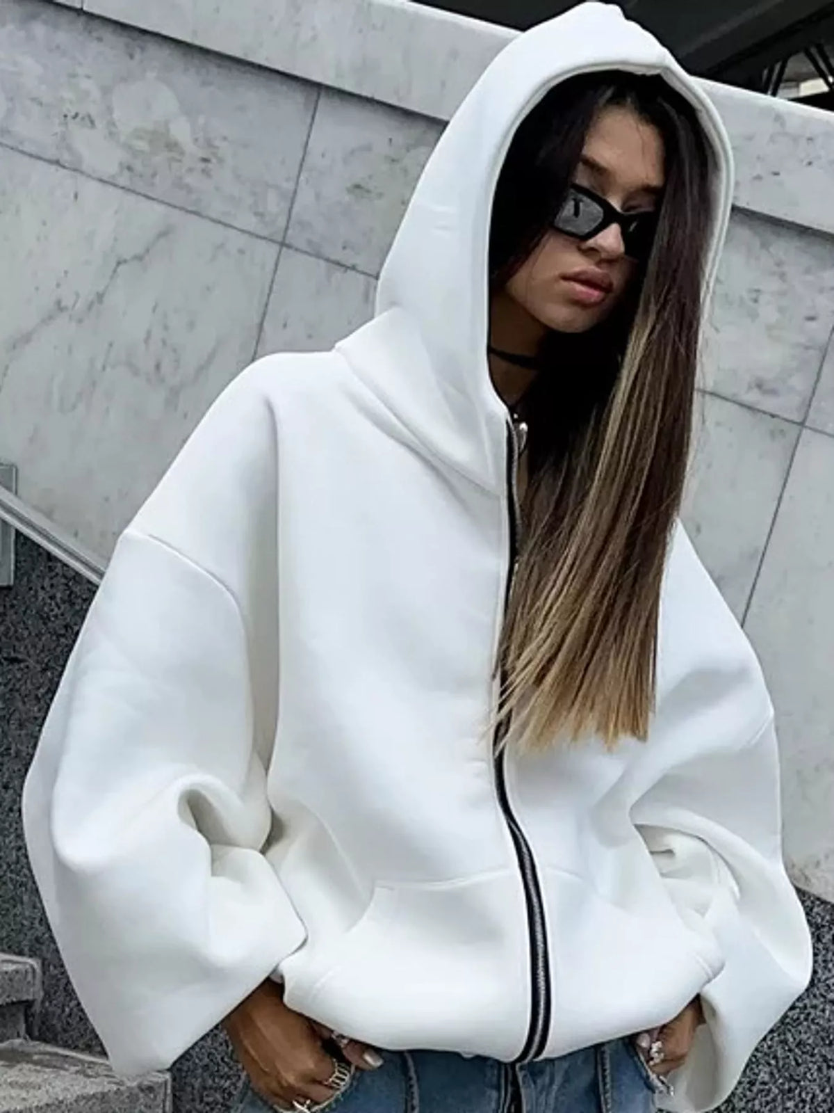 Full Size Zip-Up Drop Shoulder Hoodie Plus Size