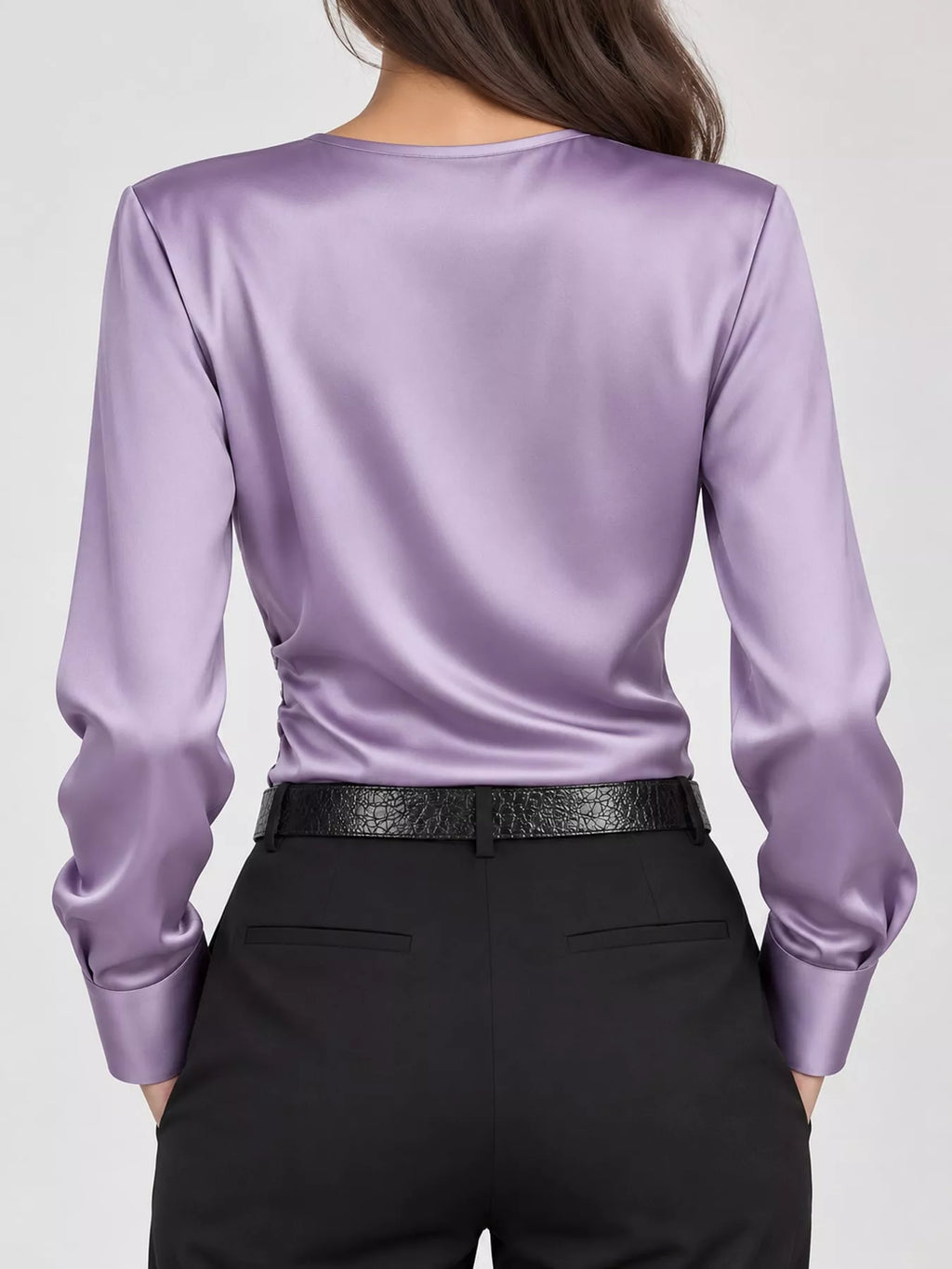 Satin Surplice Long Sleeve Blouse